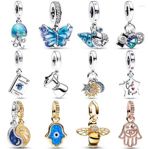 Löst ädelstenar fjäril Hemit Crab Jellyfish Camera Heart Compass Pendant Bead 925 Sterling Silver Charm Fit Europe Armband DIY