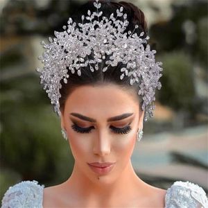 Weselny opaska na głowę kryształowy dhinestone crown tiara luksusowy nakrycie głowicy akcesoria do włosów srebrna moda moda fryzjerka bling impreza 225x