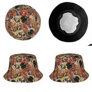 Berety berety, ponieważ mops jesienne kamuflaż kapelusze wiadra na letnie powołanie Pug Właściciel Difts Flower Floral Sun Cap Trendy Bob Hat Drop Ottrp