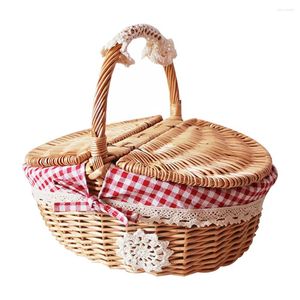 Dinnerware Sets Wicker Picnic Basket Storage Bath And Kids With Liner Handle