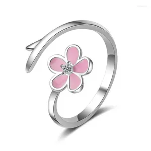 Cluster Rings Sweet Cherry Blossoms Flower Distorted Opening For Women Girls Jewelry Party Gift Anillos SAR65