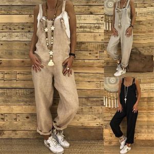 Women's Jumpsuits & Rompers S 5XL 2021 Women Casual Solid Strappy Dungarees Vintage Cotton Linen Loose Party Long Harem Overa321w