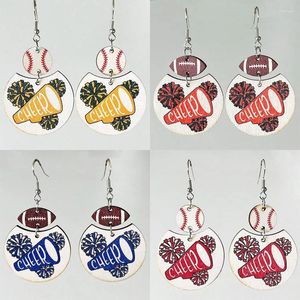 Baumelnde Ohrringe Sportschmuck Holz Baseball Fußball Cheer Megaphon Cheerleader für Mädchen Pom Großhandel