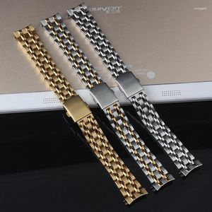 Watch Bands Curved End 19mm 20mm Stainless Steel Watchband For 777 787 Gold Silver Wrist Bracelet With Folding Clasp Stock