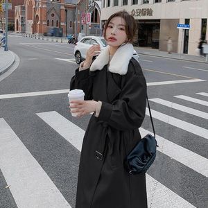 Kadın Trençkotları Şık ve Sıcak Kalınlaştırılmış Ceket Parka Ceketleri Kadınlar İçin Uzun Siyah Sonbahar Kış Kıyısı