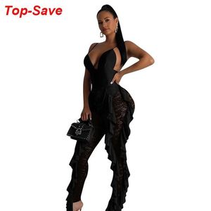 Women's Jumpsuits & Rompers Fashion Casual Sexy Jumpsuit Woman Deep V-neck Nightclub Tight-fitting Backless Lace Bodycon Clot280B