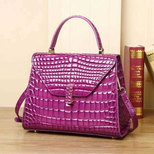 Leather Red High Gloss Bay Crocodile Belly Fashion Trend Women's Cowhide Handbag Arched Bead Store Shoulder Bag Clearance Sale