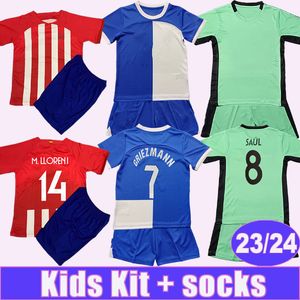 2023 24 KOKE Kit per bambini Maglie da calcio GRIEZMANN MEMPHIS CORREA MOLINA REINILDO R.DE PAUL Home Rosso e bianco Abito da bambino 3rd Maglie da calcio Uniformi