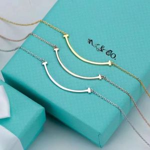 Designer Necklace Female 925 Silver Diamonds Smiling Face Collar Chain Fashion Personality One Word Curved Smile Pendant Necklace Valentine's Day Gift