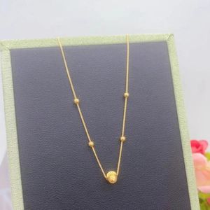 Chaînes véritable pur 18 carats chaîne en or jaune femmes chanceux perles rondes collier de lien de blé 45cm