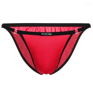 Underpants ajustável fino-cinto sólido biquíni nu ultra-fino roupa interior baixa cintura elevador quadris calcinha homens elástico gelo seda sexy breve