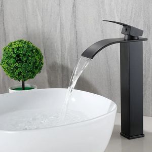 Смесители для кухни, роскошный смеситель-водопад для ванной комнаты, черный хромированный смеситель для раковины с холодной водой, латунные краны для умывальника, монтируемые на палубу 231030