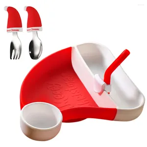 Dinnerware Sets Christmas Dining Table Decoration Silicone Plates Toddlers Fork Spoon Baby Stainless Steel Kids Xmas Decorations