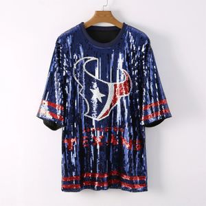 Grundläggande avslappnade klänningar Blue Texan Game Day Sequin Shirt Jersey Dress 231031