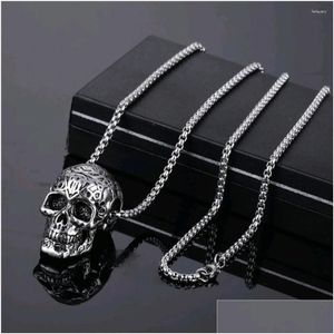 Pendant Necklaces Pendant Necklaces Vintage Hip Hop Halloween Necklace For Men Stainless Steel Skeleton Star Leaves Jewelry Accessorie Otnmj