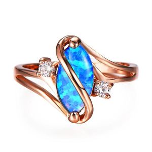 Anéis de casamento Único cavalo olho arco-íris anel de pedra em forma de azul branco fogo opala boho rosa ouro pedra de nascimento para mulheres jóias211f
