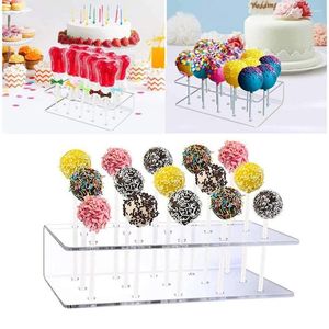 Bakeware Tools 15 Håls akrylkaka Lollipophållare Display Wedding Party Birthday Dessert Stick Stand Rectangle Form Hållbar