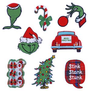 Iron on Patches Green Christmas Monster Embroidered Patch Sew on Applique DIY Crafts Projects Accessories for Clothing Jacket Jeans Pants Dress Hat Decorations