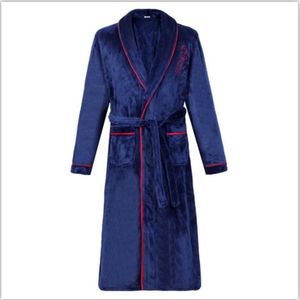 Flannel Bath Gown Winter Bathrobe Men 3XL Thick Men's Robe Terry Long Sleeve Solid Male Sleep Gown Women Nightgown Kimono Lou263E