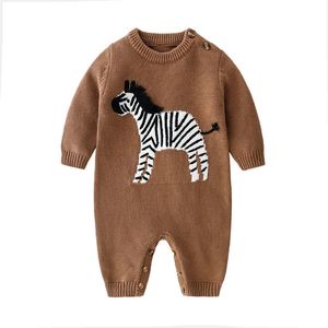 Rompers Baby Autumn Brown Long Sleeve Born Boys Girls Sticked Sweaters Jumpsuits Winter Toddler Spädbarnskläder bär 231031