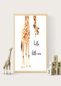 Giraffe Print Witaj Little One Nursery Wall Art Malowanie plakatu nordycka plakat na ścianie zdjęcie Baby dziewczyna prezent na dzieci