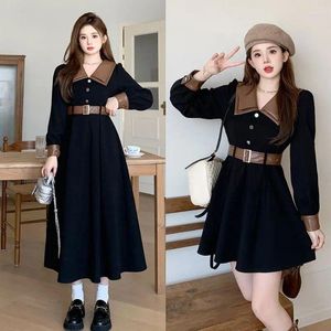 Casual Dresses Hepburn Wind Lamp Corduroy Dress Autumn/Winter Vintage Fashion Double Layer Collar Slim Långärmad kjol för kvinnor