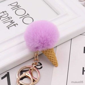 Mobile Phone Chain Ice Keychain Soft Artificial Rabbit Hair Ball Keyring Women Shoulder Bag Car PendantGift R231031