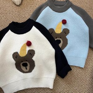 Pulôver meninos meninas moda bonito camisola nascido bebê dos desenhos animados urso malha topos crianças outono inverno suéteres crianças roupas 231030