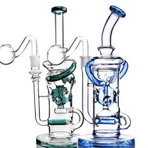 Cam Su Bongs nargile Big Bong Recycler Dab Yağ Teçhizat Balonu Duman Su Boruları 14mm Banger 11.3 inç