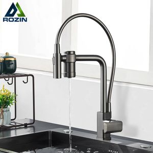 Kitchen Faucets rozin Gun Grey Filter Water Faucet Black Pull Down 2 in 1 Sprayer Brass Drinking Tap 360 Swivel Purification Mixer Taps 231030