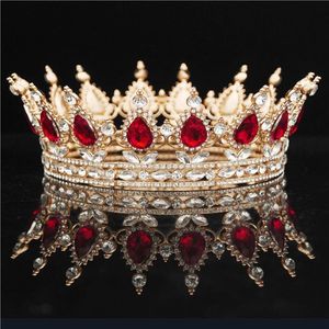 Runde Kristallkrone Diadem Königin Kopfschmuck Metall Goldfarben Tiaras und Kronen Abschlussball Festzug Hochzeit Haarschmuck Zubehör W0104296S