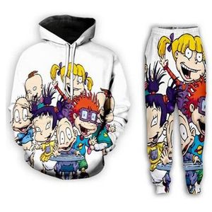 Nuovi uomini e donne Cartoon Rugrats anni '90 Divertenti 3D Print Fashion Tute Pantaloni Hip Hop Felpe con cappuccio MH059313W