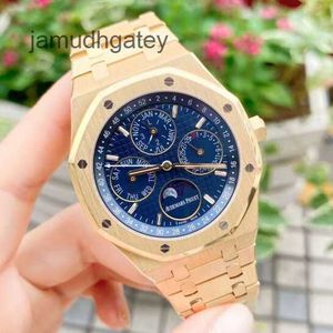 AP Swiss Luxury Wrist Watches Royal Ap Oak Series 26574BA Blue Dial Perpetual Calendar Men's Fashion Leisure Business Sports Mechanical Back Transparent Wristwatch