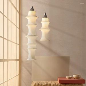 Pendant Lamps Long Fabric Lampshade Stairwell LED Lamp Parlor Foyer El Hall Cloth Stair Chandelier Dining Room Lighting