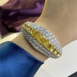 Corrente impressionante topázio diamante bangle 100% real 925 prata esterlina noivado pulseiras de casamento pulseiras para mulheres nupcial gemas jóias 231030