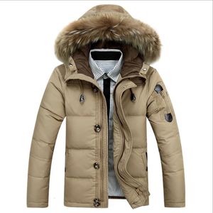 Men's Down Parkas Winter Warm Men Thickened Fleece Down Jacket Down Coat Jacket Men Fashion White Duck Fur Collar Hooded Down Parkas Men 231031