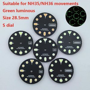 Kits de reparo de relógio 28.5mm nh35 dial face s verde luminoso mod peças para nh36 movimento mecânico acessórios ferramentas