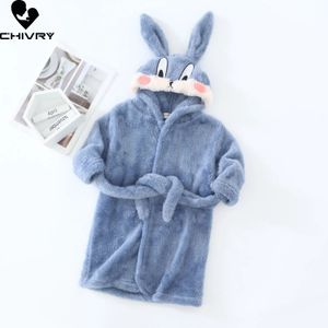 Pajamas Autumn Winter Baby Hooded Bathrobe Kids Bath Robe Boys Girls Warm Flannel Pajamas Kids Cartoon Rabbit Plush Towel Robe 231031