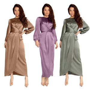 Satin bandage abaya dubai kalkon hijab muslimsk klänning india europeiska amerikanska islam afrikanska klänningar för kvinnor215j