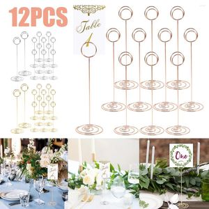 Quadros 12pcs Table Number Holder 8.66inch Alto Metal Ferro Lugar Cartão Leve Imagem Stand Portátil Forma Redonda Po