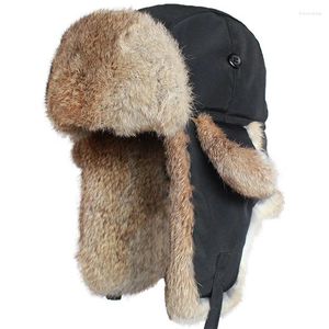 Berets Fur Bomber Hat Homens Mulheres Inverno Russo Neve Cap com Earflaps Grosso Trapper Quente Ushanka