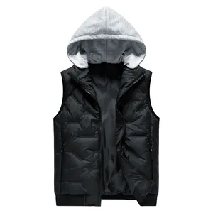 Men's Vests Pleated Winter Vest With Detachable Cap Solid Windproof Hooded Padded Thicken Warm Casual Sleeveless Waistcoat 8XL