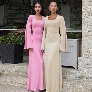 Urban Sexy Dresses Women's Autumn New Fashion Loose U Neck Back Tie Long Sleeve Dress Elegant Party Kirt Club Outfit