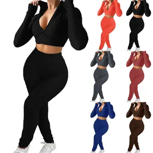 Active Sets Women's Yoga Set Tight Fitting Solid Color Long Sleeved Leisure Mat For Women Thick Womens Wide Leg Pants