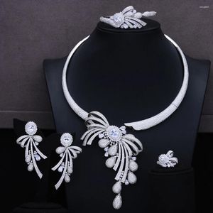 Set di orecchini per collana GODKI Luxury 4 pezzi girocolli set di orecchini con zirconi cubici per le donne da sposa