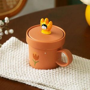 Tazze 2023 Tazza di acqua per ragazze carine Tazza a forma di cactus Colazione con coperchio Coppia creativa in vaso Set per bere per la famiglia per i regali