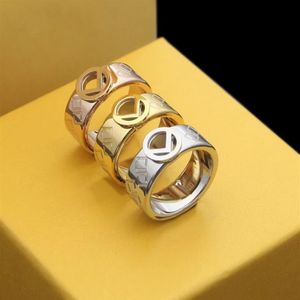 Europe America Fashion Style Lady Women Titanium Steel Engraved F Letter 18K Gold Hollow Out Wide Rings Size US6-US9219r