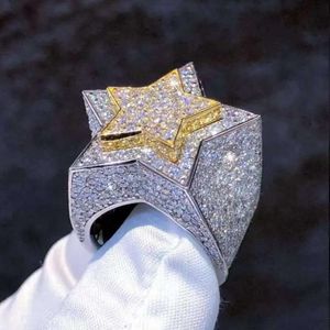 Hip Hop Takı Sterling Sier 3D Star Ice Out 14k Gold VVS Moissanite Ring