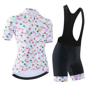 Kvinnors cykelkläder Set Cycling Jersey Bib Shorts Satser Kort ärmväg Vägcykeltröja Cykelkläder för sommaren