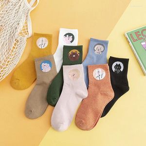 Frauen Socken Baumwolle Frauen Fun Head weibliche japanische Mode Mittelröhren Sport Leisure Kawaii Funny Harajuku